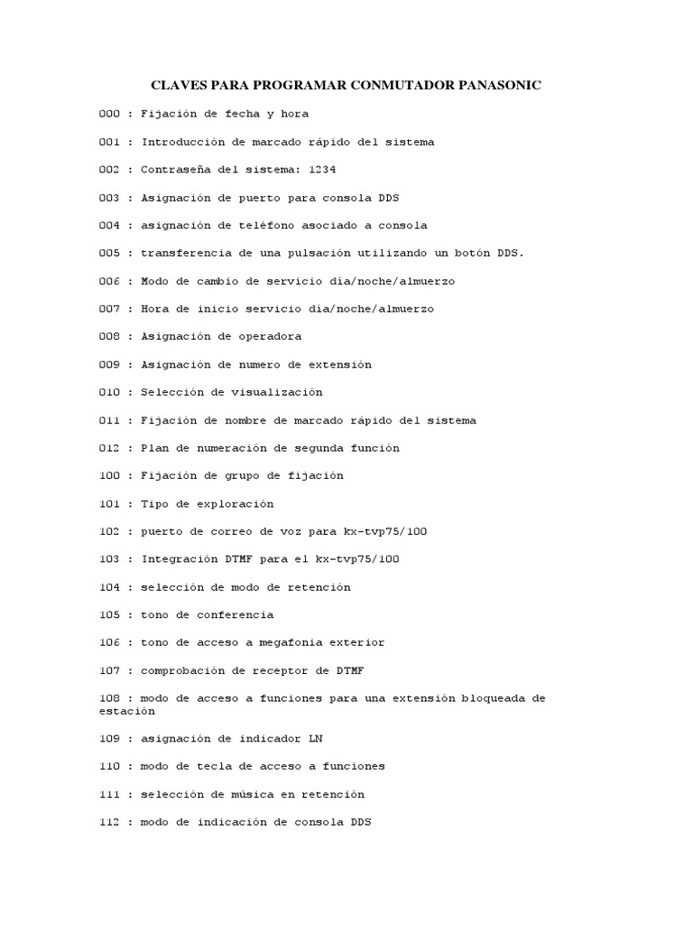 Claves para Programar Conmutador Panasonic | PDF | Ingeniería ...