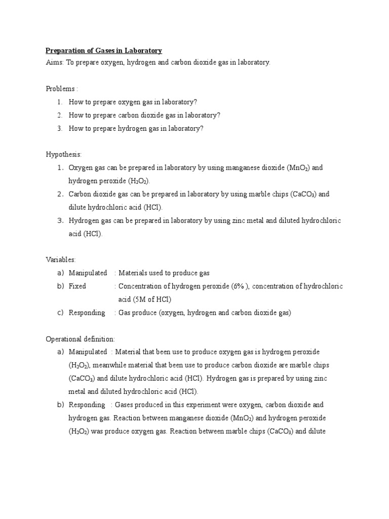 Preparation of Gases in Laboratory PDF Hydrogen Peroxide Hydrogen