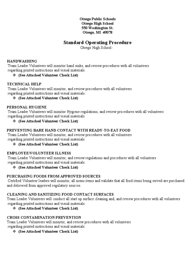Concessions Stand Operating Procedures 2009 PDF Wellness Medical