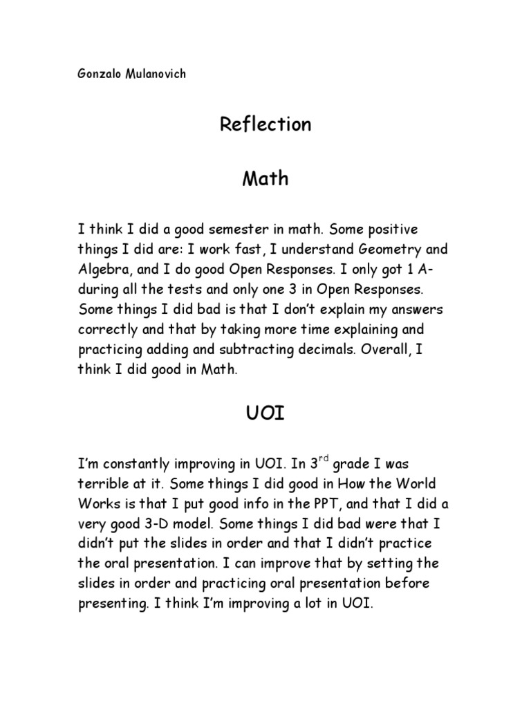 Gonzalo Mulanovich's Semester Reflection | PDF