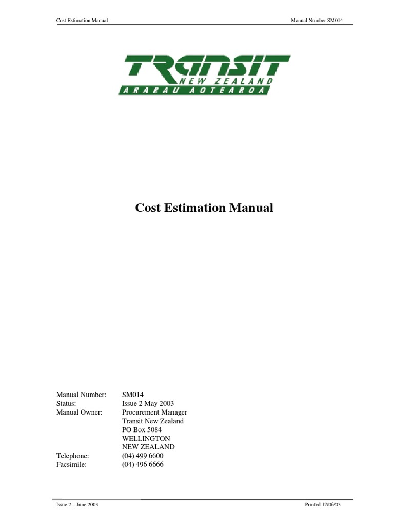 Cost Estimation Manual Manual Number SM014 | PDF | Risk Management ...