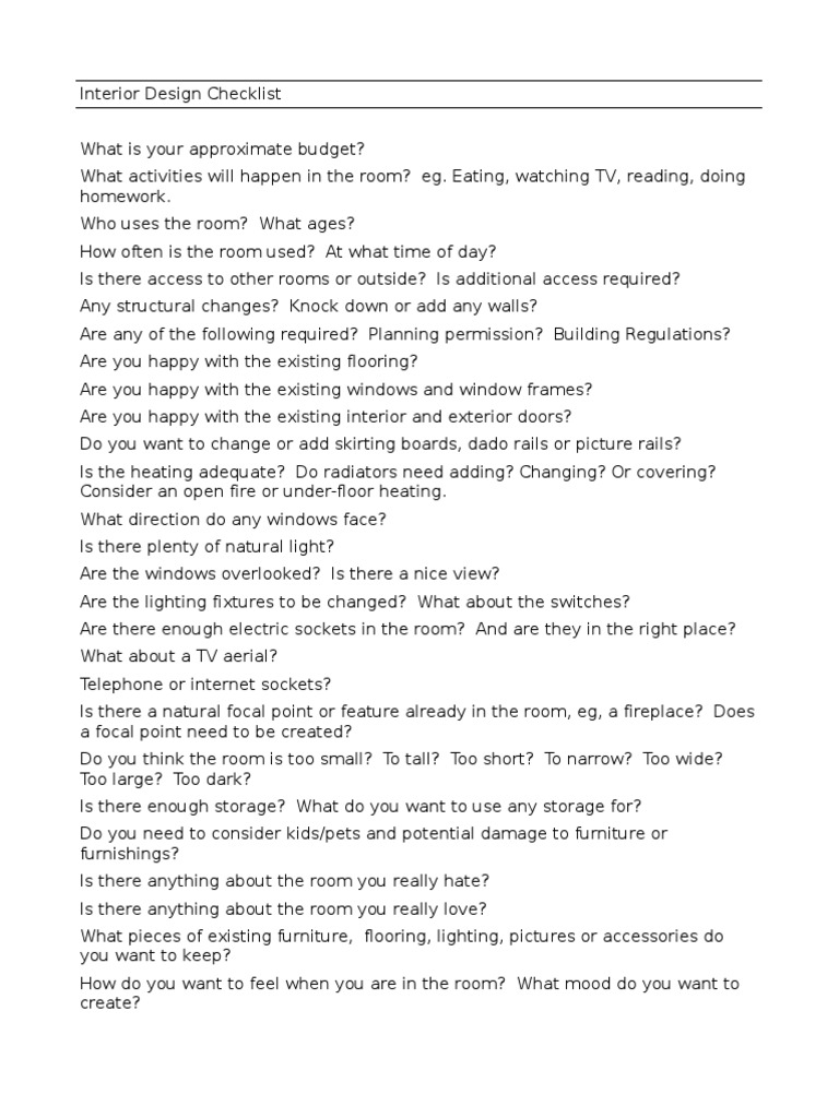 Interior Design Checklist PDF