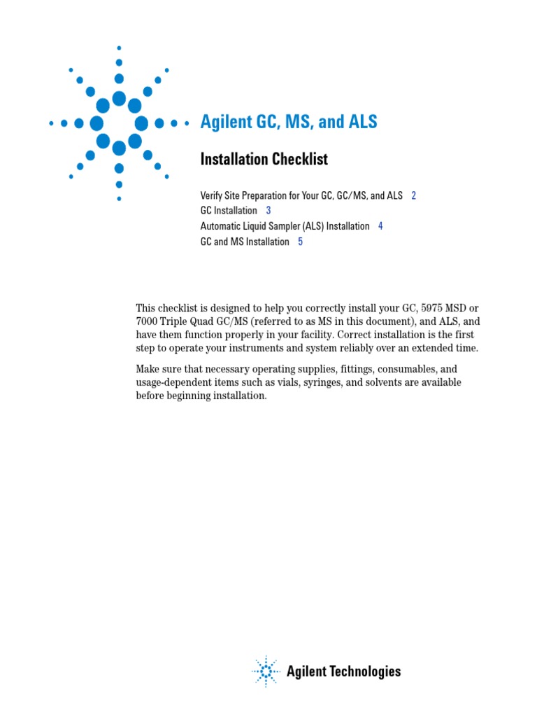 GC, MS, ALS Installation Checklist - G7000-90033 | PDF | Gas ...