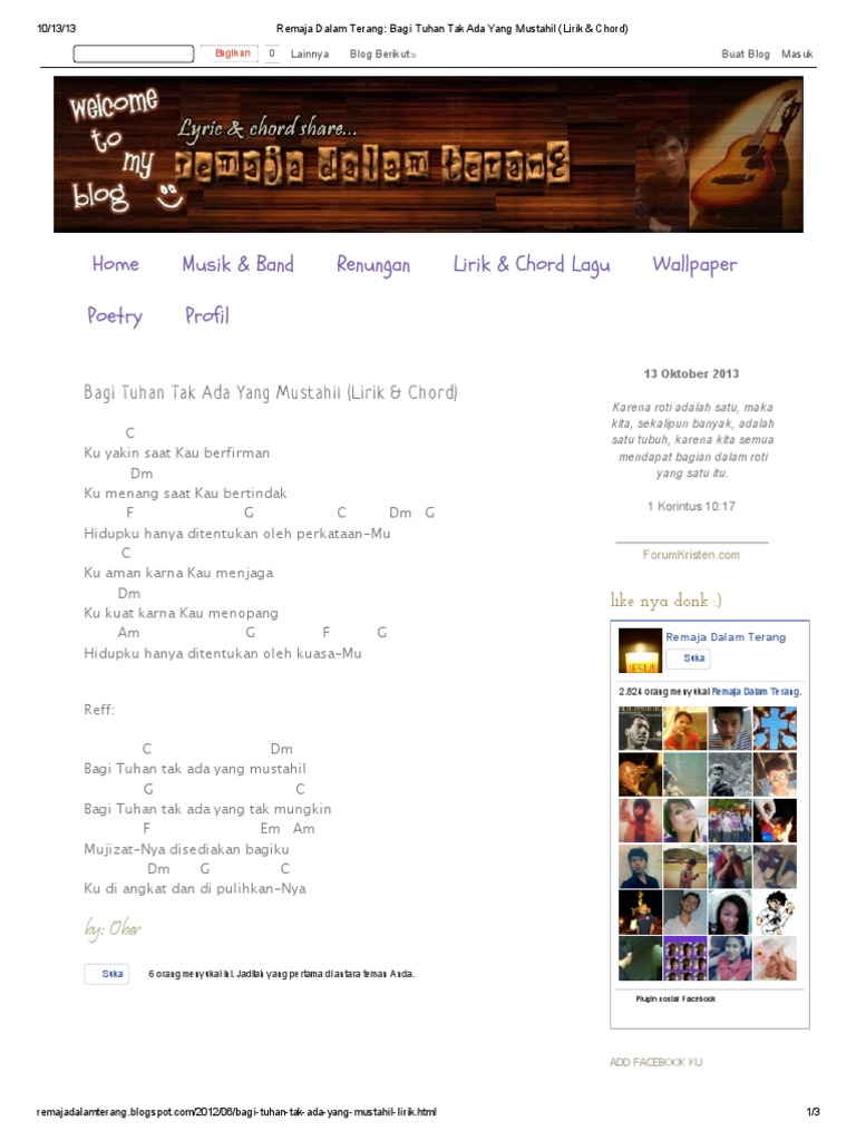 Remaja Dalam Terang Bagi Tuhan Tak Ada Yang Mustahil Lirik Chord Pdf