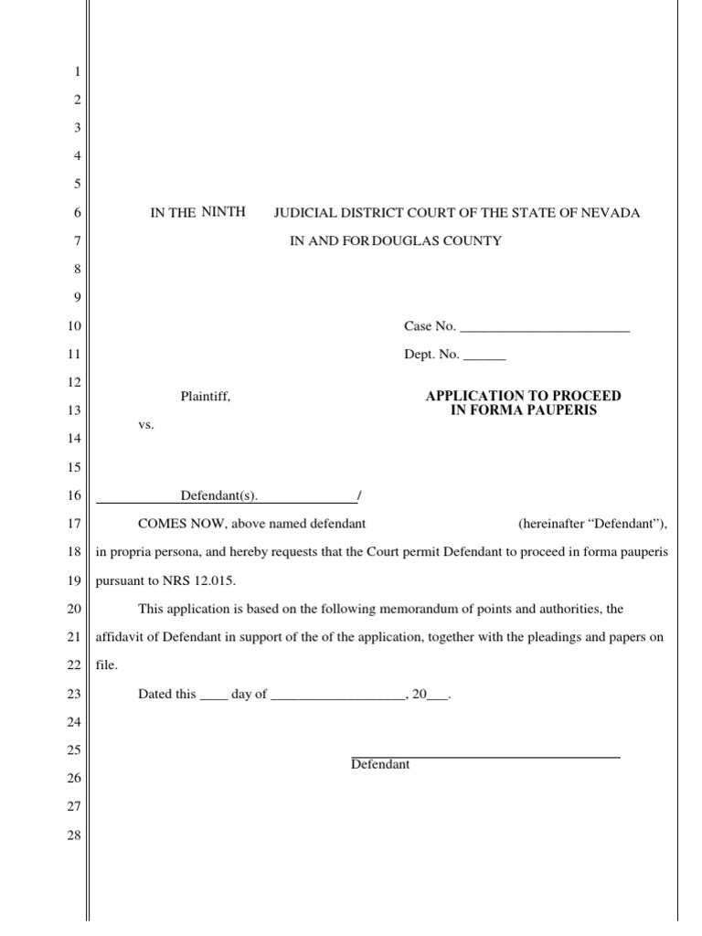 Nevada In Forma Pauperis Application | PDF | Defendant | Lawsuit