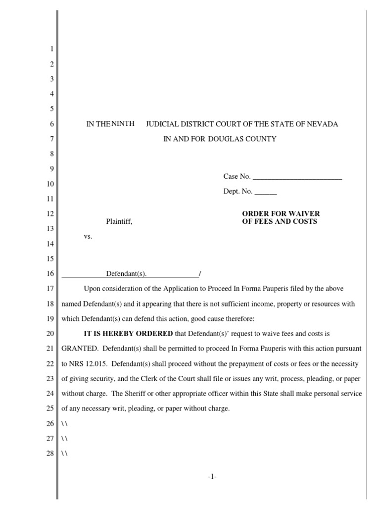 Nevada In Forma Pauperis Proposed Order Form