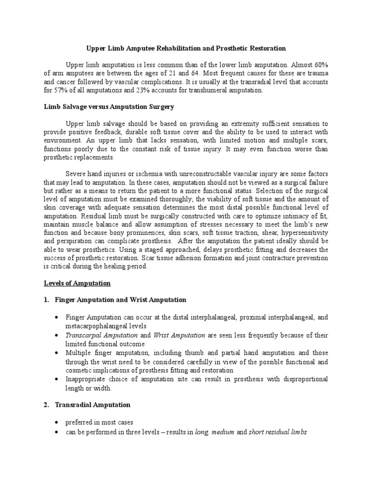 Upper Limb Amputee Rehabilitation Guide | PDF | Prosthesis | Amputation