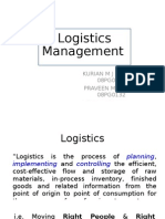 Logistics Management: Kurian M J: 08PG0124 Praveen Moses P: 08PG0132 Venu Gopal V