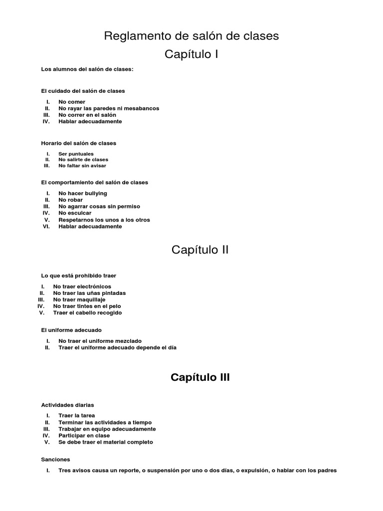 Reglamento de Saln de Clases | PDF