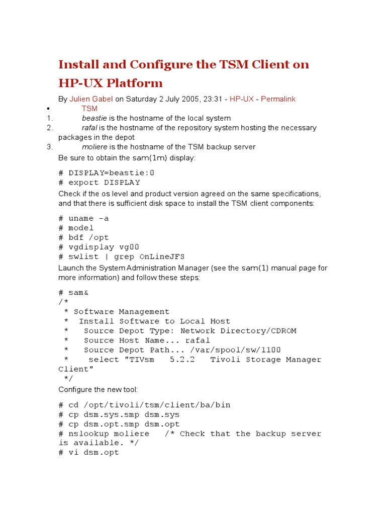 Install and Configure The TSM Client On HP-UX | PDF | System Software ...