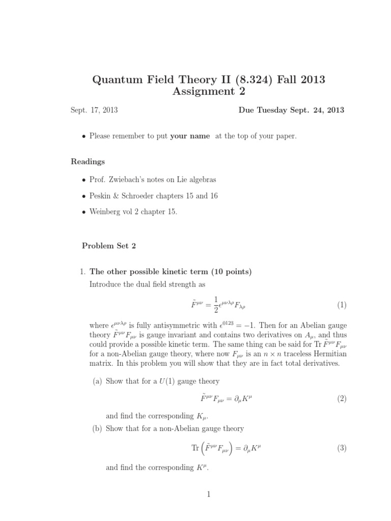 Quantum Field Theory II Assignment 2 | PDF | Gauge Theory | Quantum ...