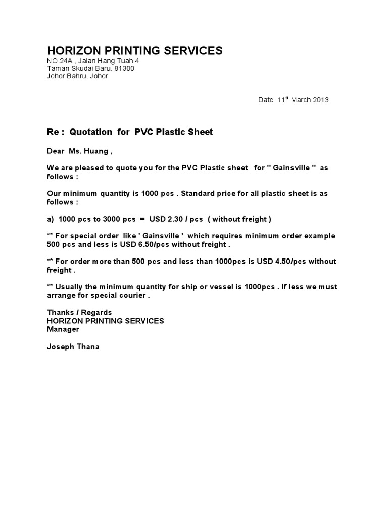 PVC Plastic Sheet Quotation Details | PDF | Nature