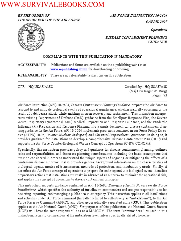 2007 Us Air Force Disease Containment Planning Guidance 73p