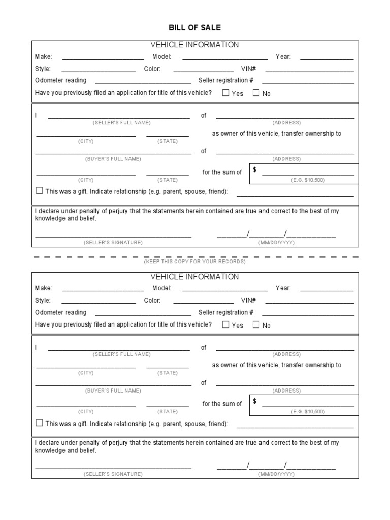 Bill of Sale