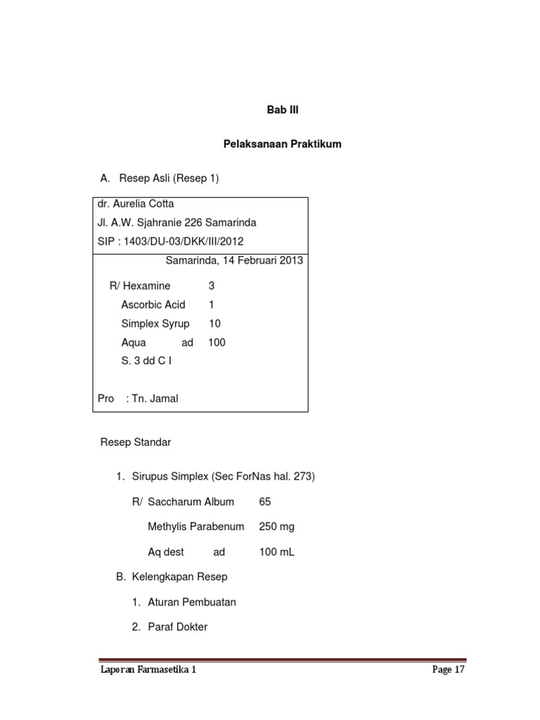 Resep dan Komposisi Sirupus Simplex | PDF