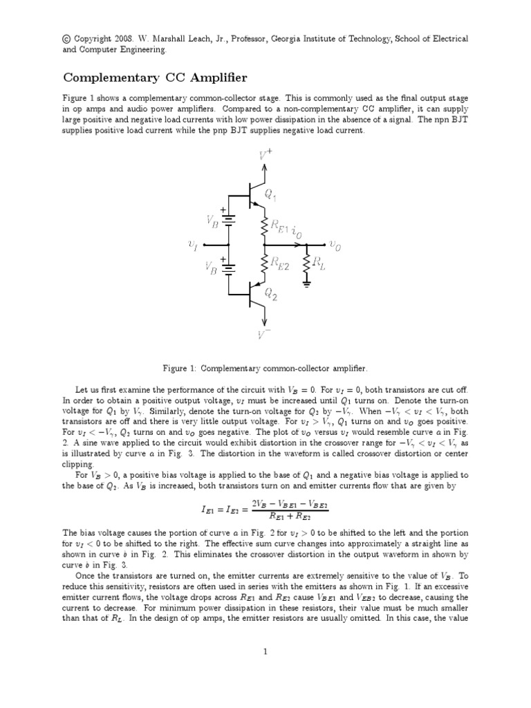 Complementary CC Amplifier Amplifier Operational Amplifier
