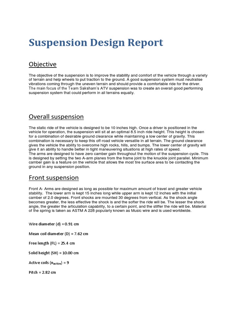 Suspension Design Report PDF Suspension (Vehicle) Mechanical Engineering