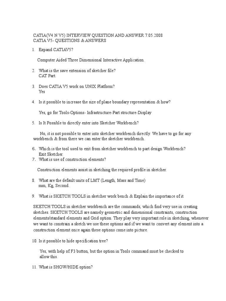 Catia Interview Questions and Answers | PDF