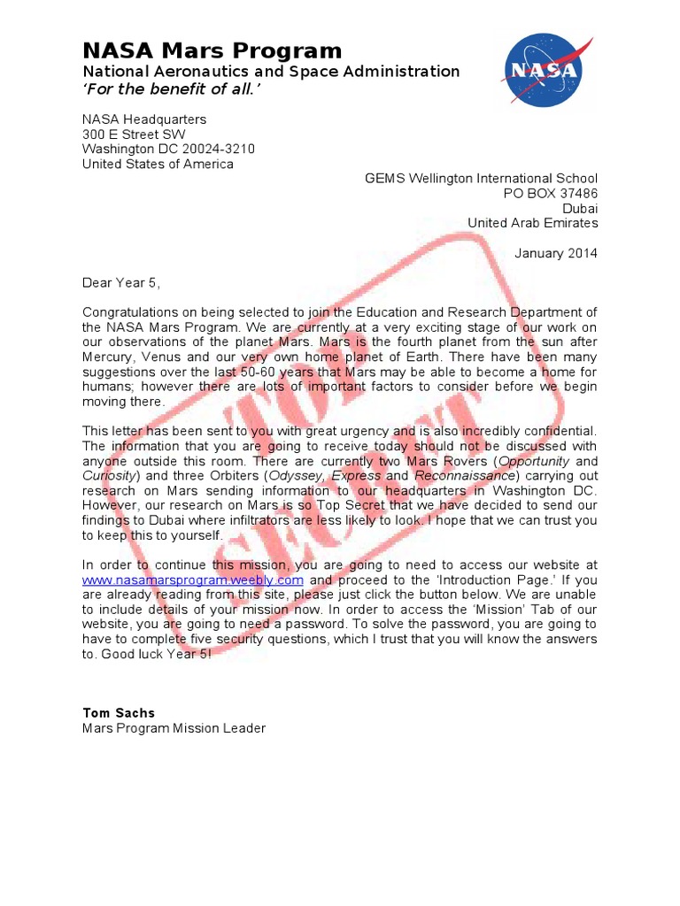 NASA Mars Program Confidential Briefing | PDF