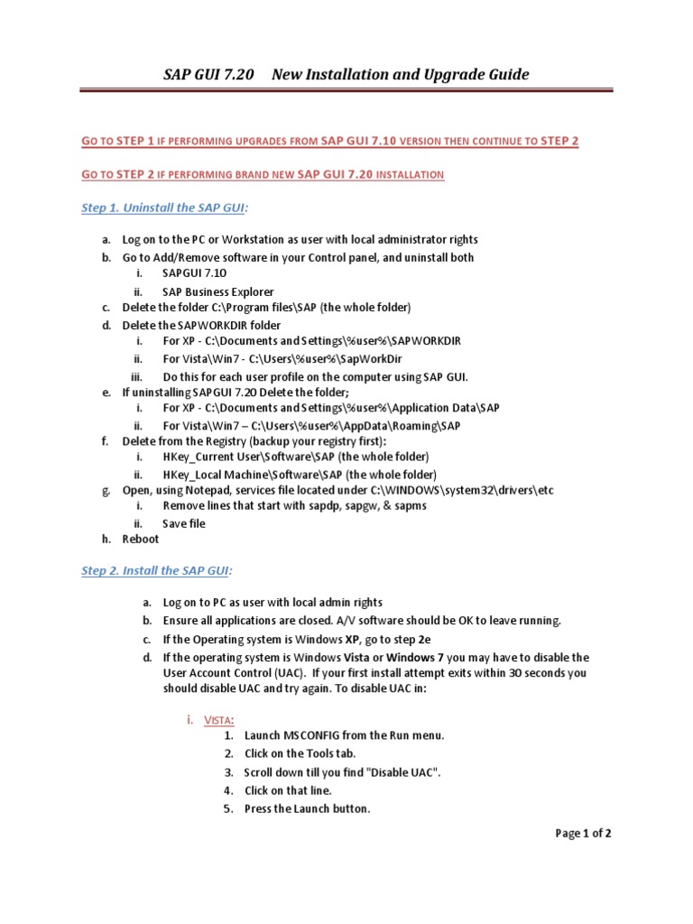 SAP GUI 7.20 Installation Guide | PDF | Windows 7 | Microsoft Windows