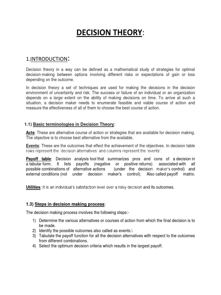Introduction to Decision Theory | PDF | Decision Theory | Decision Making