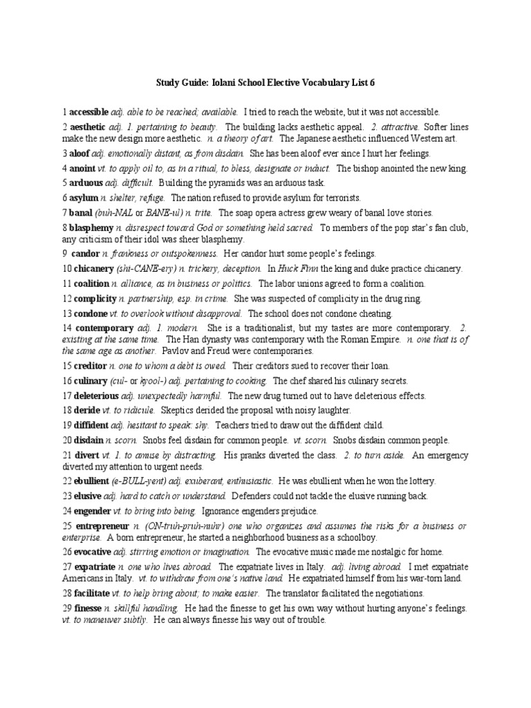 Iolani School Vocabulary List 6 Guide | PDF | Art | Mystery, Thriller ...