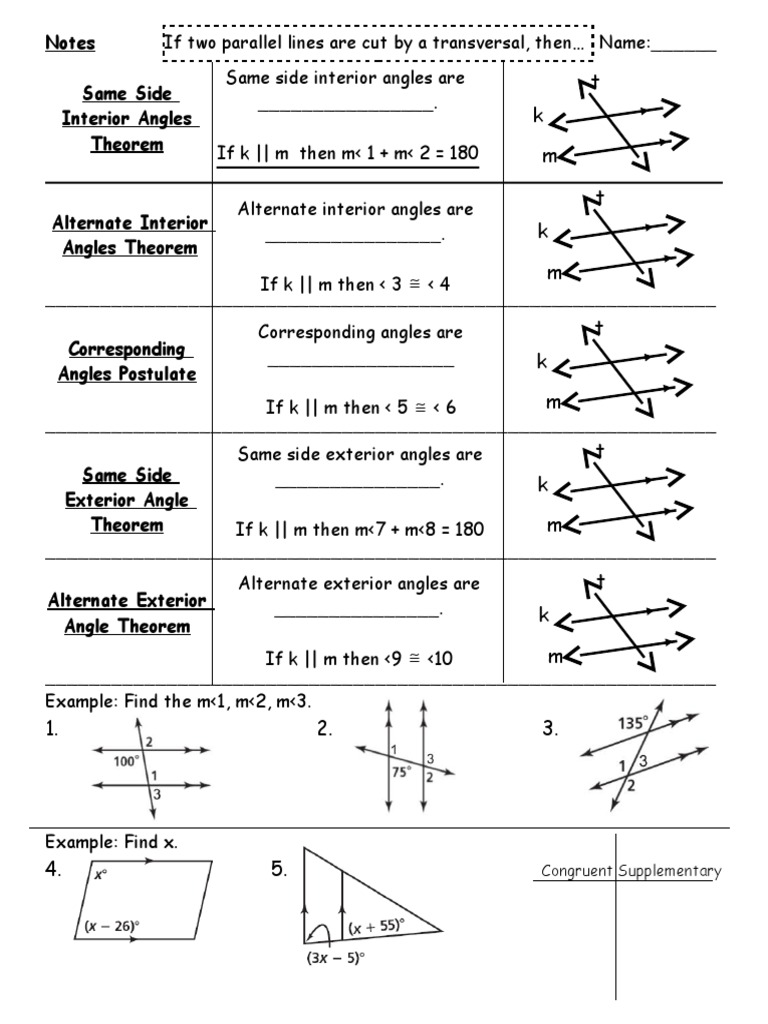 Notes If two parallel lines are cut by a transversal, then… Name