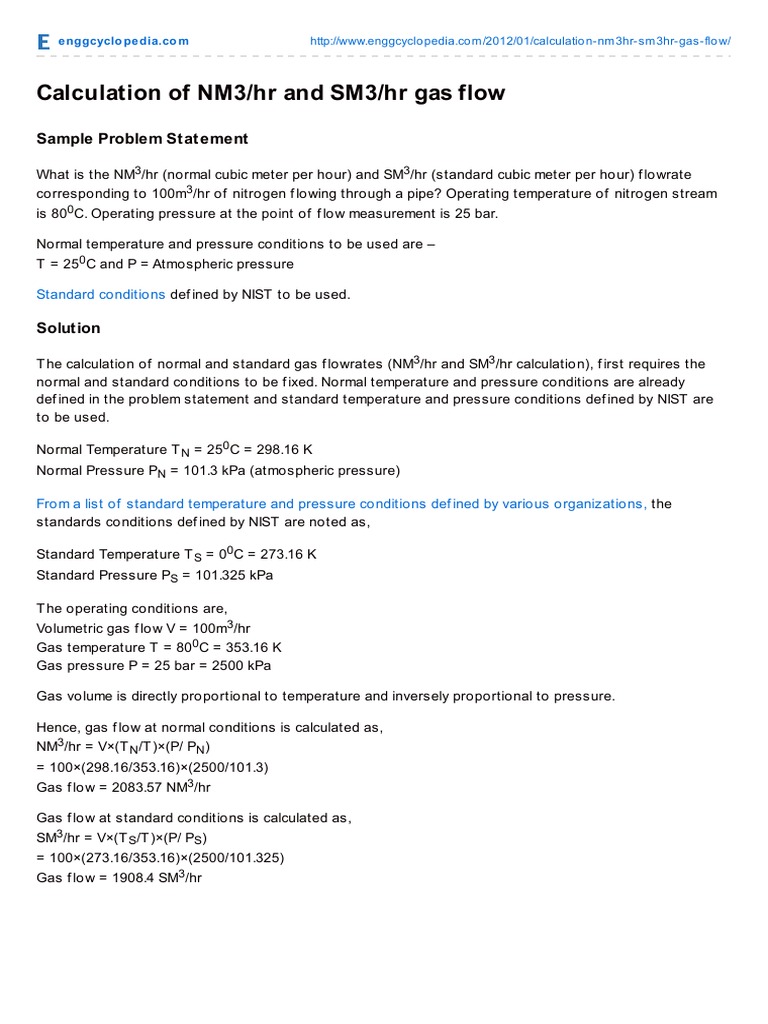NM3/hr and SM3/hr Gas Flow Calculation | PDF | Teaching Methods ...