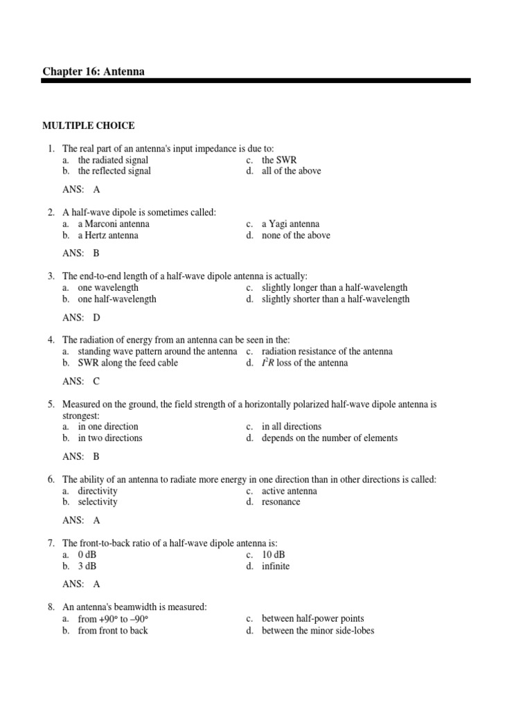 Chapter 16 Antenna Multiple Choice PDF Antenna (Radio