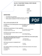 Kendriya Vidyalaya Paschim Vihar, New Delhi Achievement Test Geography Class-Ix B