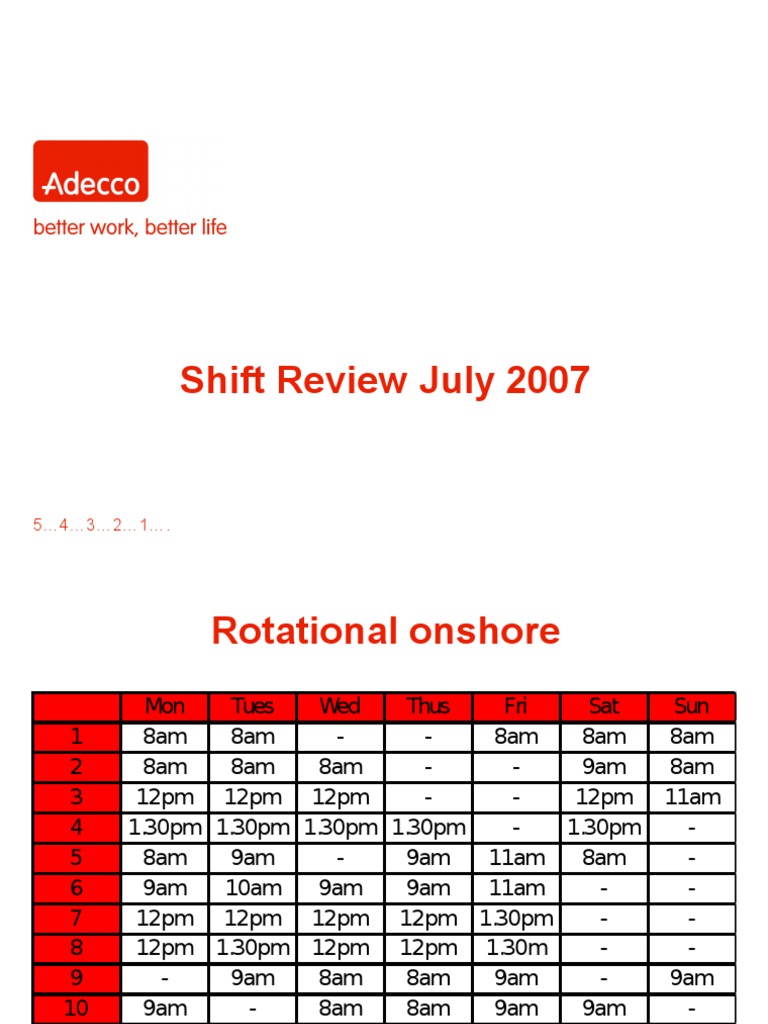 July 2007 Shift Review Schedule | PDF | Cooking, Food & Wine