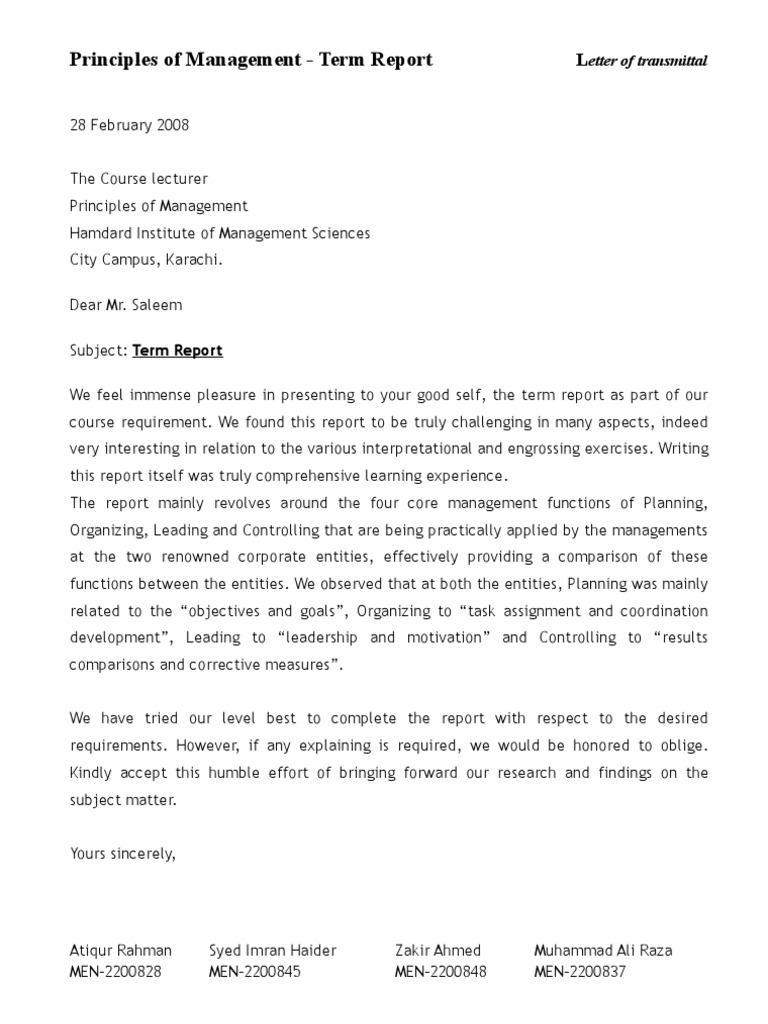 Letter of transmittal template word image