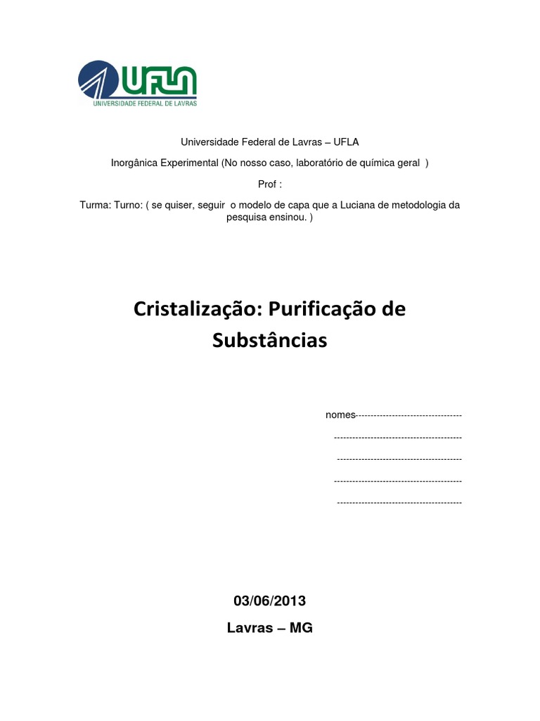 Capa De Um Relatorio De Quimica Modelo Relatorio Quimica Docx Solubilidade Solucao