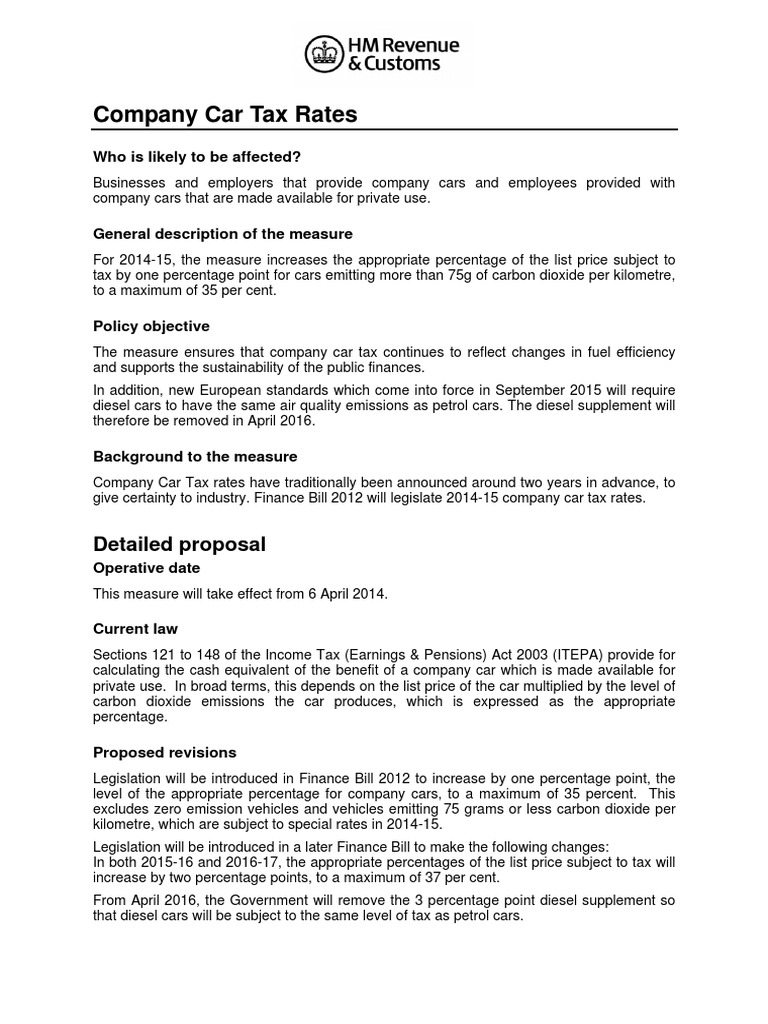 Company Car Tax Rates PDF Taxes Tax Rate