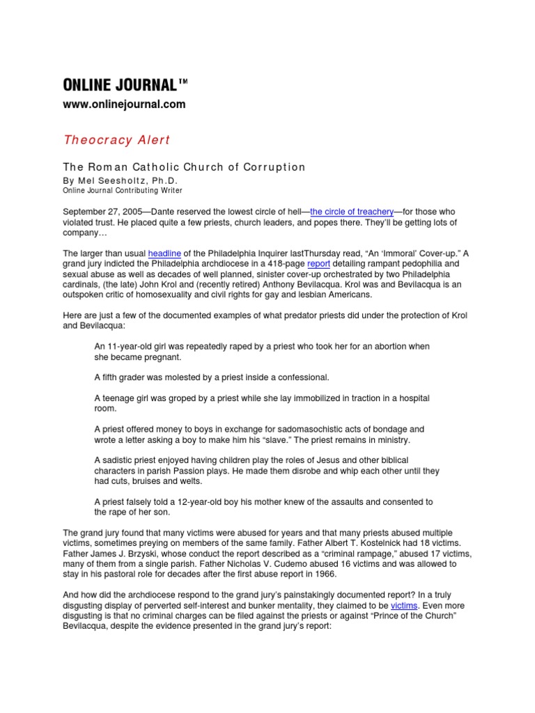 Roman Catholic Church of Corruption PDF Pedophilia Catholic