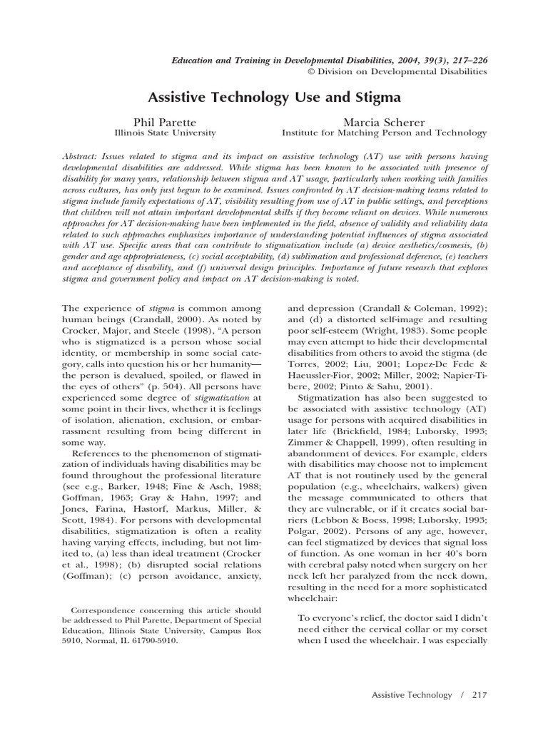 Parette Assistive Technology Use and Stigma | PDF