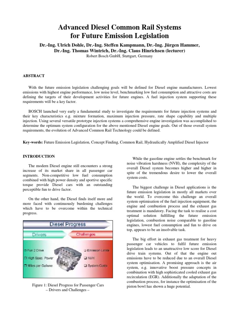 Advanced Diesel Common Rail Systems For Future Emission Legislation | PDF
