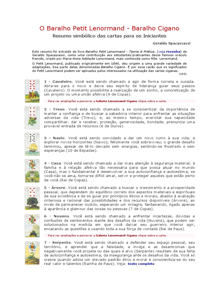 Resumo Dos Significados Das Cartas Do Petit Lenormand Por Rana George, PDF, Paixão (emoção)