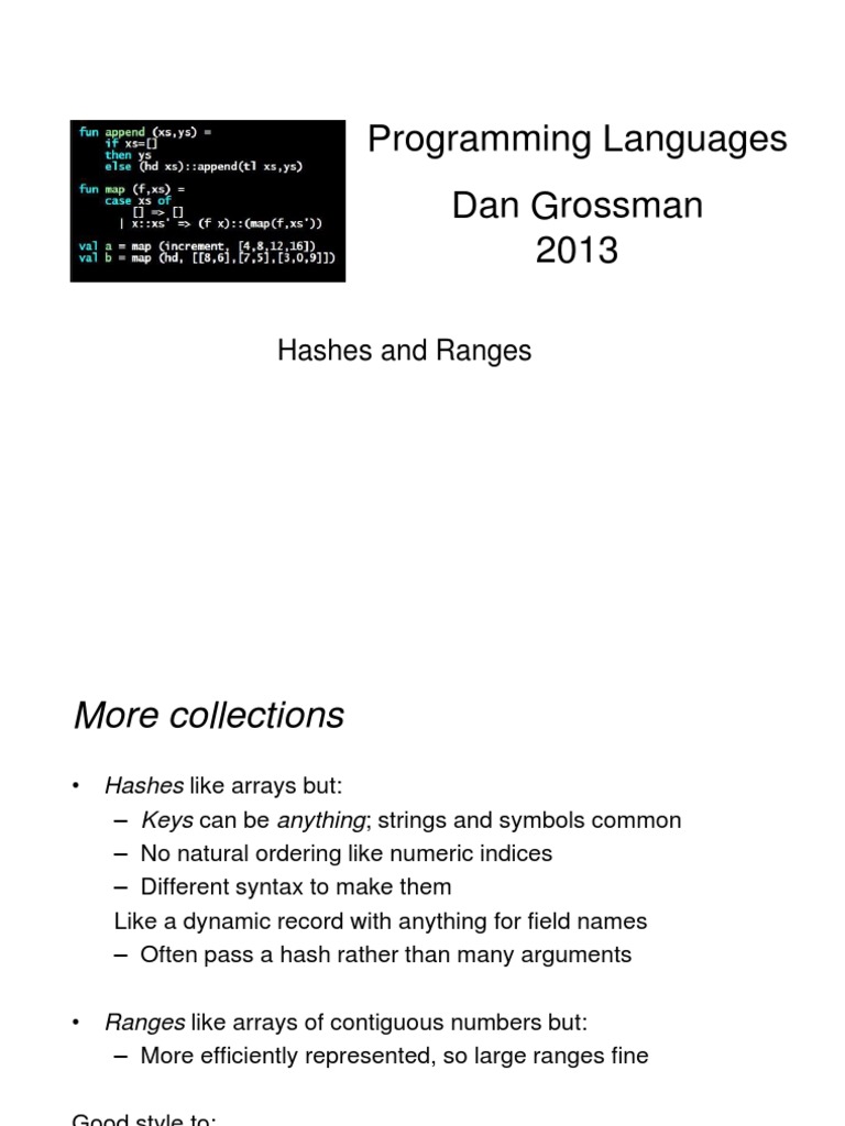 Programming Languages Dan Grossman 2013: Hashes and Ranges | PDF ...