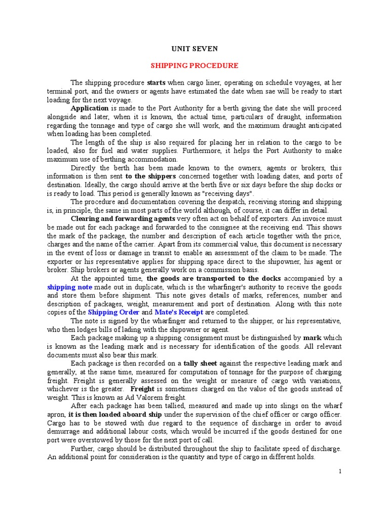 Shipping Procedures and Documentation Guide | PDF | Cargo | Ships