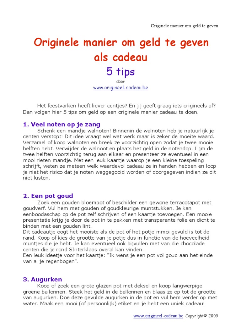 Originele Manier Om Geld Te Geven Als Cadeau PDF