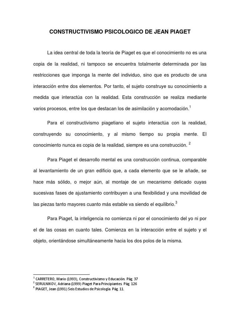 Teoría del Constructivismo de Piaget | PDF | Constructivismo (filosofía ...