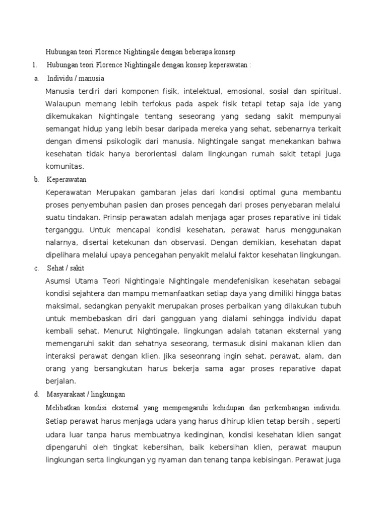 Hubungan Teori Florence Nightingale Dengan Beberapa Konsep