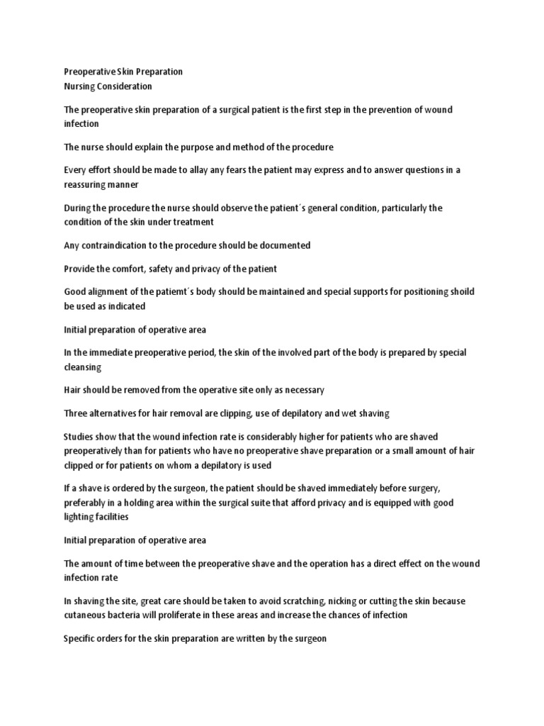 Preoperative Skin Preparation Guidelines | PDF | Shaving | Surgery