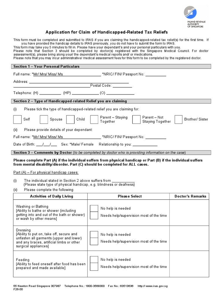 Application for HandicappedRelated Tax Relief Assessing Eligibility