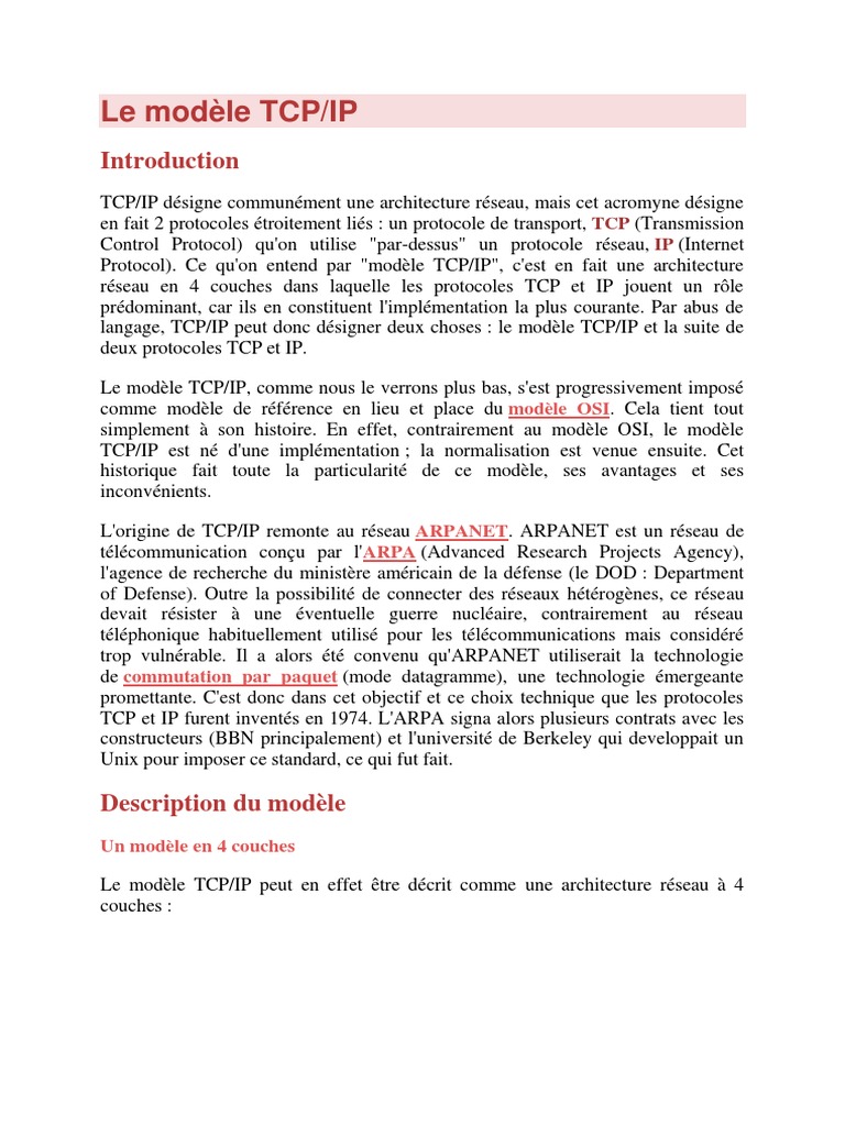 Comprendre le modèle TCP/IP | PDF | Suite des protocoles Internet ...