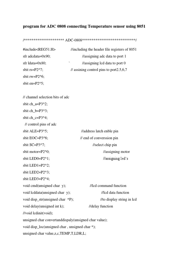 Program For ADC 0808 Connecting Temperature Sensor Using 8051 | PDF ...