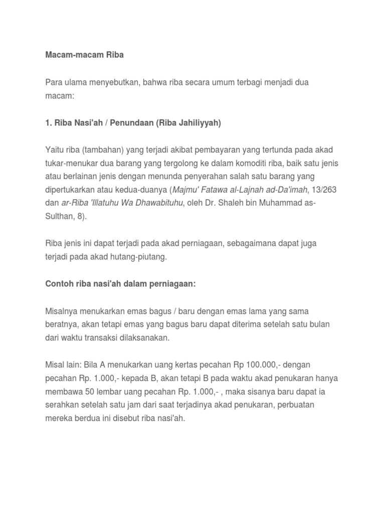 Pemahaman Riba dalam Islam | PDF