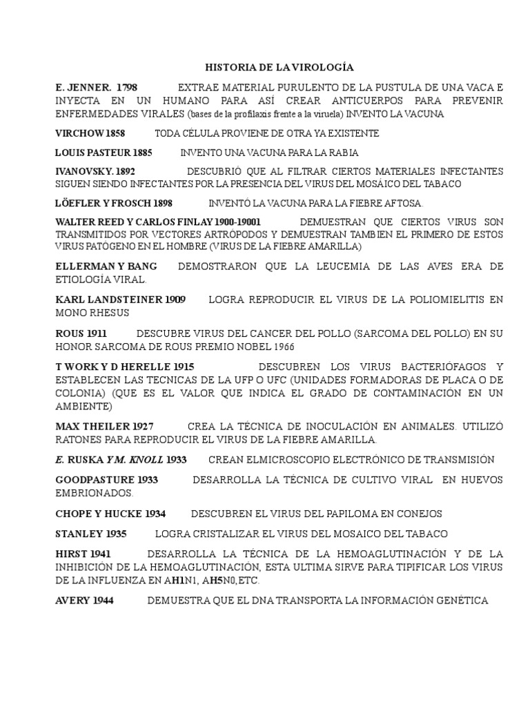 HISTORIA DE LA VIROLOGÍA RESUMEN