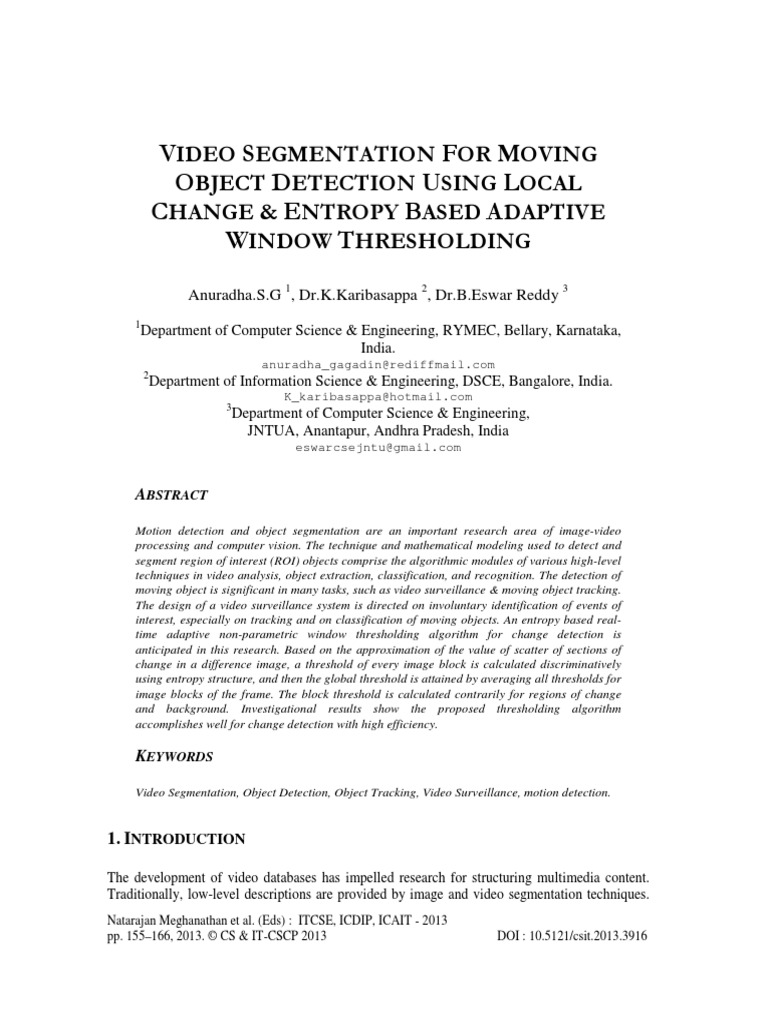 Video Segmentation For Moving Object Detection Using Local Change ...